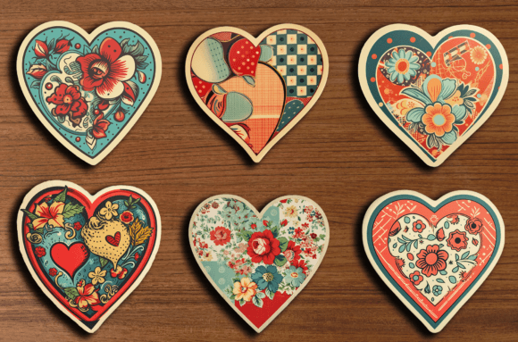 Download Retro Hearts Stickers - Cliparts Bundle - Retro hearts Collection